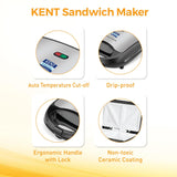 Kent Sandwich Maker, (16024), 700W, Non-Toxic Ceramic Coating Plate, Make 4 Sandwiches, Black, Standard