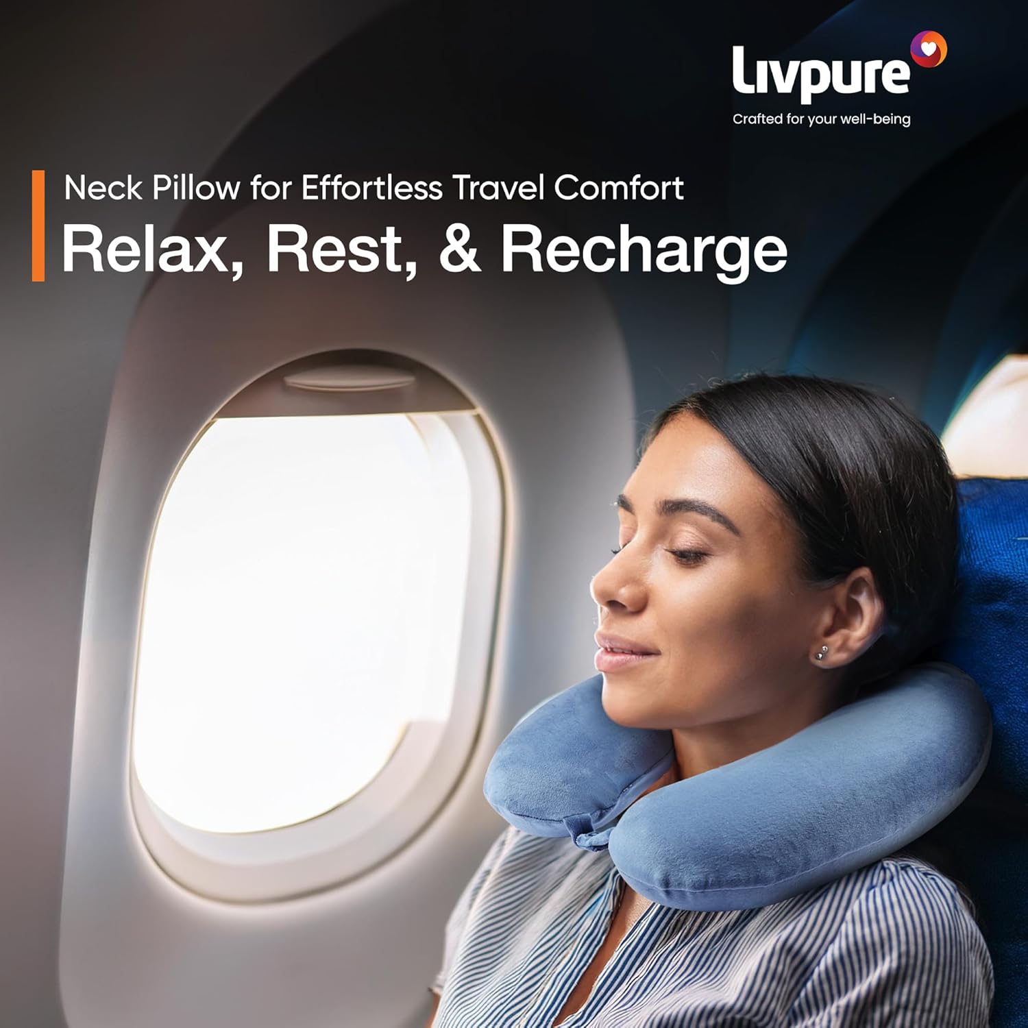 Livpure Travel Neck Pillow | 12x12 inches | Memory Foam Fill| Portable, Durable & Breathable | Standard Size 12inch x 12inch LSHB2B-NECKPILLOW_BLU_MASK