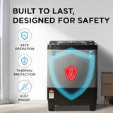 Midea 7.5 KG Semi Automatic Top Loading Washing Machine, Rust proof Body with 1300 RPM (MWMSA075GPG, Black Grey)