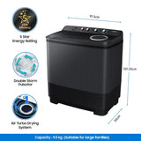 Samsung 9.5 Kg, 5 Star, Semi-Automatic Top Load Washing Machine (WT95A4260GD/TL, Air Turbo Drying, Dark Gray, 5 Year Warranty on Wash Motor)