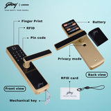Godrej Smart LocksICatus Touch PlusISmart Digital Lock for Wooden DoorI4 in 1 AccessI FingerprintIRfidIPin AccessIMechanical KeyIChampagne Gold Finish, Alloy Steel