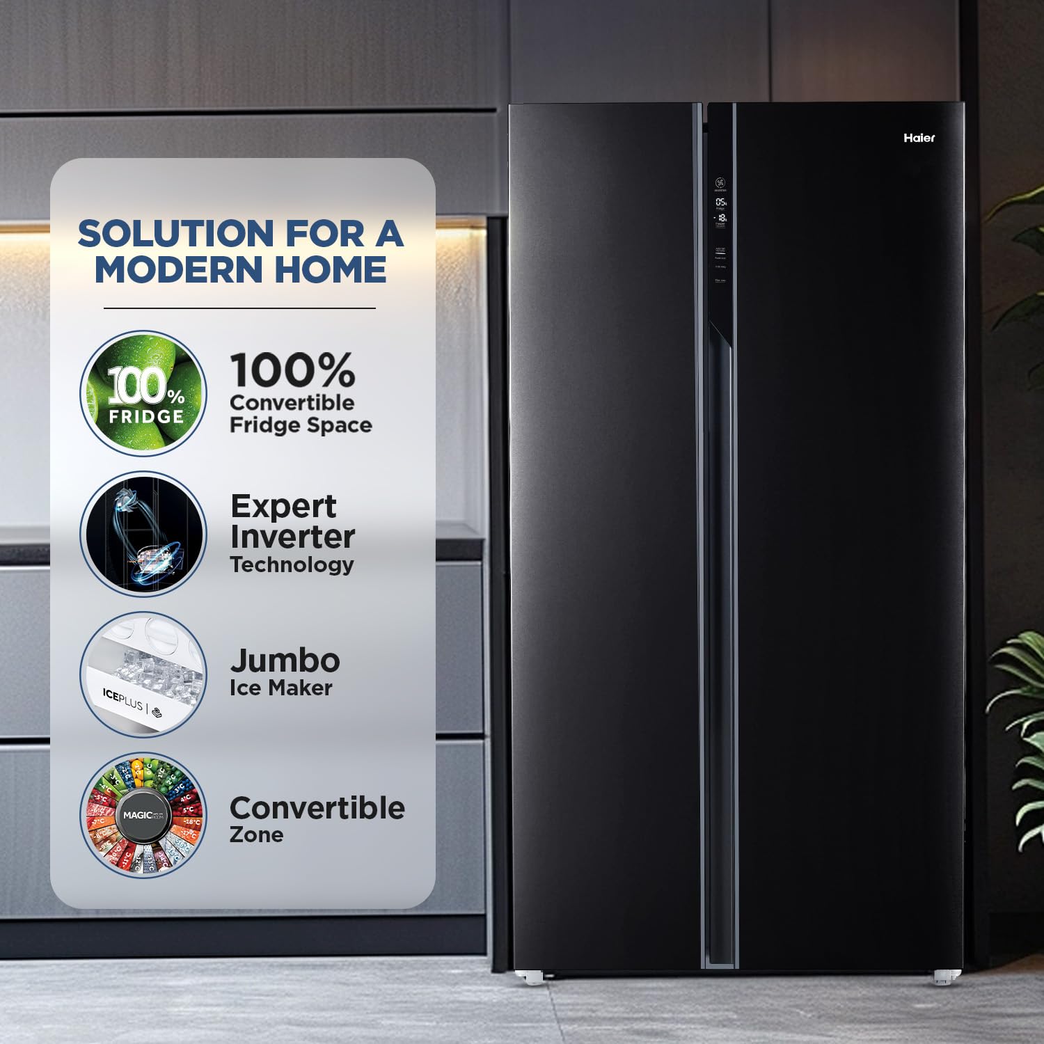 Haier 602L 3Star 2 Door Side by Side Frost Free Refrigerator (HRS-682KS, Black Steel)