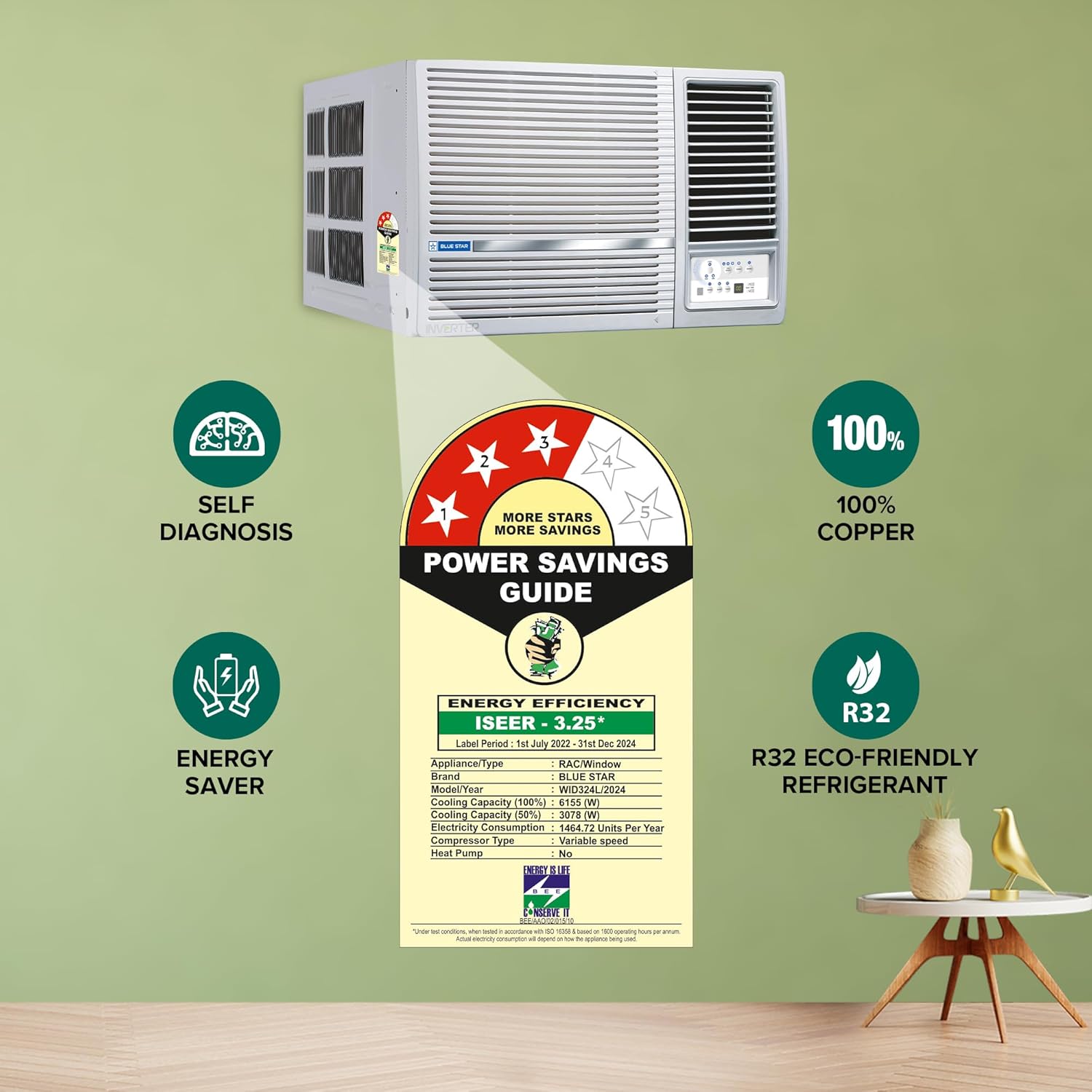Blue Star 2 Ton 3 Star Inverter Window AC ( WID324L, White)