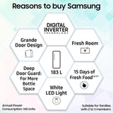 Samsung 183 L, 3 Star, Digital Inverter, Direct-Cool Single Door Refrigerator (RR20H2723CU/NL, Camellia Blue, Single Touch Defrost, )