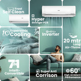 Haier 1.5 Ton 5 Star Heavy Duty Hexa Inverter Split AC Copper 7 in 1 Convertible Anti Bacterial Filter Cools at 60C Temp 20 Mtrs Air Throw - HSU19K-PYC5BN-INVWhite 2024 Model