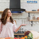 Kutchina Virgose dlx 90 Filterless Auto-clean kitchen Chimney, Suction capacity of 1350 m3/hr with multi speed wave sensor & Touch Control (Black)