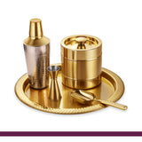 Sanjeev Kapoor Stainless Steel 5pcs Bar Tool Set-1 Bar Tray – 16 inch,1 Cocktail Shaker – 33oz/1000 ml,1 Ice Bucket – 1.5 L Double Wall,1 Ice Scoop – Hollow Handle &1 Peg Measure – 30/60 ml(Gold)