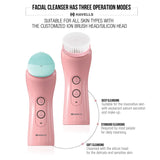 Havells SC5070 Facial Cleansing Brush with 3 Heads for Exfoliation, Cleaning and Brightening Iontophoresis, Smart Alert to Assist Usage, Rechargeable (Pink)