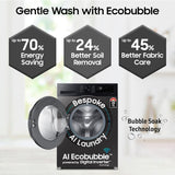 Samsung 9 kg, 5 star, AI EcoBubble, Super Speed, Wi-Fi, Hygiene Steam with Inbuilt Heater, Digital Inverter, Fully-Automatic Front Load Washing Machine (WW90DG5U24AXTL, Inox)