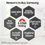 Samsung 8 kg, 5 Star, Digital Inverter, Motor, Fully-Automatic Front Load Washing Machine (WW80T4040CE1TL, Hygiene Steam, White)