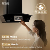 Beyond Appliances Asteria 60cm Auto Clean Kitchen Chimney | 1800 CMH Suction | Filterless | Curved Glass | Smart Screen & Speakers | Touch Control | Black Finish,ASTERIA BLDC-60 BASC-AABL60-JD-003 / BA-CR-AS-AD-BL-60-CH