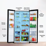 Haier 602L 3 Star 2 Door Premium Glass Side by Side Frost Free Refrigerator|100% Convertible|Wi-Fi|Expert Inverter Technology|Digital Display Panel|Triple Twist Ice Maker (HRS-682KGU1, Black Glass)