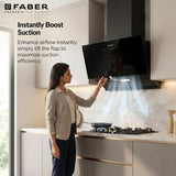 Faber Hood Trendy 90cm 1500 m³/hr BLDC Autoclean Slant Shape Chimney | Built In Oil Collector | Touch & Gesture Control | TRENDY IN BLDC HCSCFL BK 90