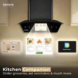 Beyond Appliances Asteria 60cm Auto Clean Kitchen Chimney | 1800 CMH Suction | Filterless | Curved Glass | Smart Screen & Speakers | Touch Control | Black Finish,ASTERIA BLDC-60 BASC-AABL60-JD-003 / BA-CR-AS-AD-BL-60-CH