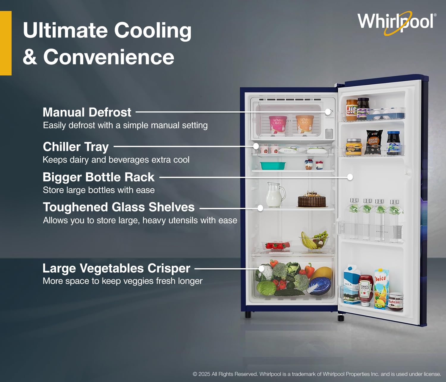 Whirlpool 184 L 3 Star Direct-Cool Single Door Refrigerator (205 WDE PRM 3S SAPPHIRE SERENA-Y, Blue, )