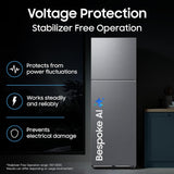 Samsung 256 L, 3 Star, Bespoke AI, Convertible, Digital Inverter Frost Free Double Door Refrigerator (RT80H30U3THL, Silver, Refined Inox, 2026 Model)