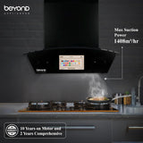 Beyond Appliances Asteria 60cm Auto Clean Kitchen Chimney | 1408 CMH Suction | Filterless | Curved Glass | Smart Screen & Speakers | Touch Control | Black Finish,ASTERIA 60CM( BASE-CA60-IF-001)-BLACK/BA-AS-AD-60-CM