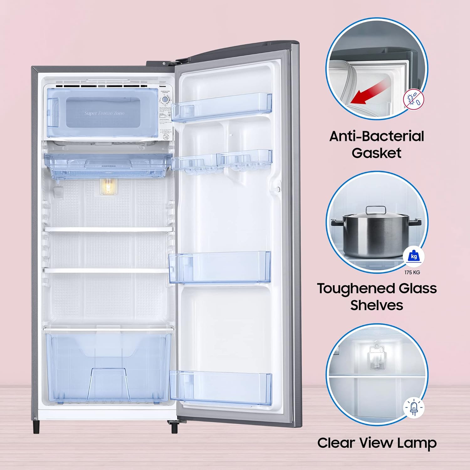 Samsung 183 L, 3 Star, Digital Inverter, Direct-Cool Single Door Refrigerator (RR20C1723S8/HL, Silver, Elegant Inox)