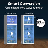 Samsung 256 L, 3 Star, Bespoke AI, Convertible, Digital Inverter Frost Free Double Door Refrigerator (RT80H30U3THL, Silver, Refined Inox, 2026 Model)