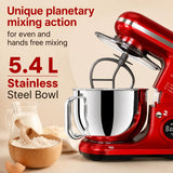 INALSA Professional Stand Mixer-Heavy Duty 1600 Watt Pure Copper Motor| 5.4L SS Bowl & 4.8 L Bowl|Touch Control with Digital Display|Includes Whisking Cone, Mixing Beater & Dough Hook, MixMaster Touch