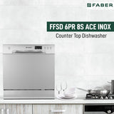 Faber 8 Place Dishwasher | 6 Wash Programs |Adjustable Upper Rack & Cutlery Tray | 8L Water/Cycle| FFSD 6PR 8S Ace Inox
