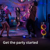 PHILIPS Party Speaker TAX5206, 160W Output, 14 hrs Playtime, 2X 8 Woofer & 2 x 2.5 Tweeter, Guitar & Mic Input, Party Lights, Trolley with Wheels (Black),with Additional Mic