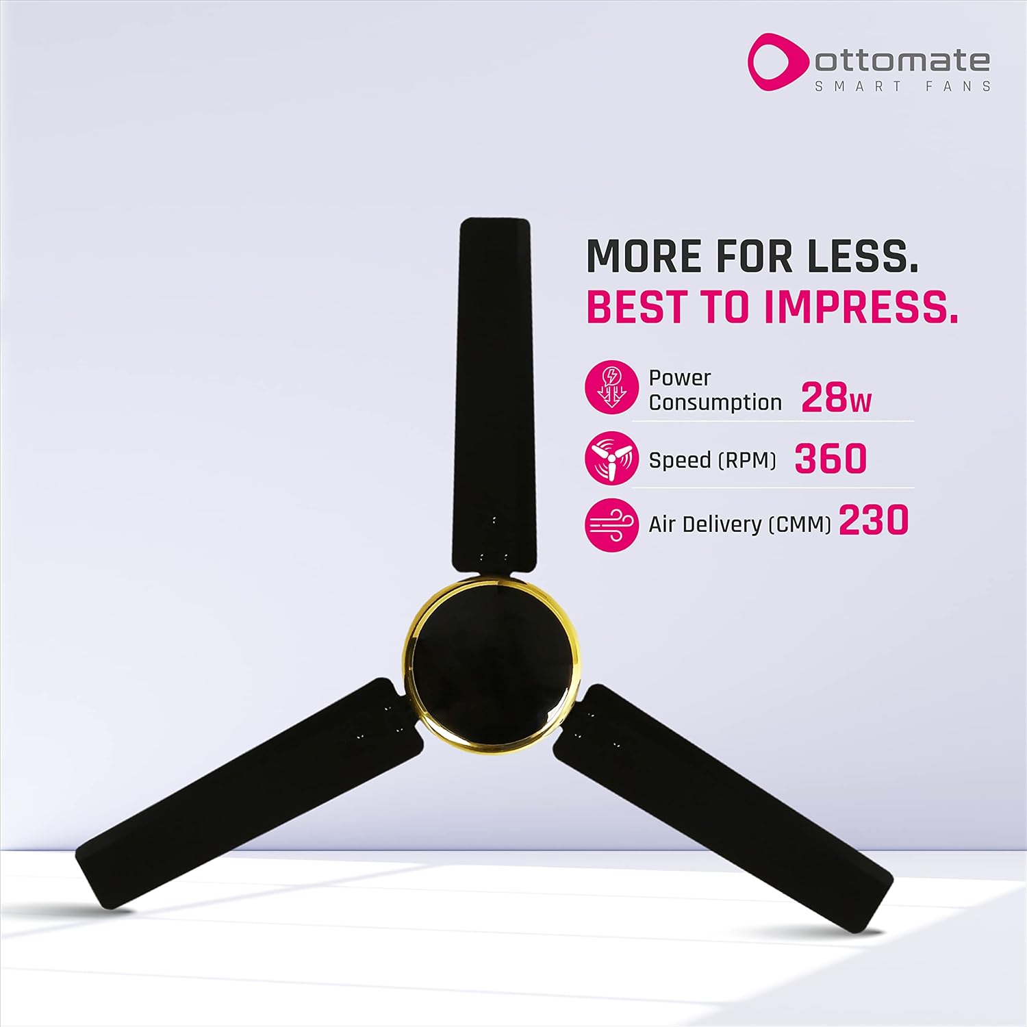 OTTOMATE Zen Connect Smart BLDC with Remote 3 Blade 1200 MM High Speed Ceiling fan (Black, Pack of 1)
