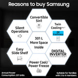 SAMSUNG 301 L Frost Free Double Door 3 Star Convertible Refrigerator with Digital Inverter, Convertible 5-in-1 and Display(Dents and Scratches)