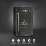 Kaff WC 76 DZ FreeStanding Wine Cooler Refrigerator Dual Zone 76 Litre 29 Bottles Approx. with UVProtection Inner Glass Child Lock Wooden Shelves Wine Fridge for Red White Champagne Black