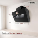 Beyond Appliances Eris 90cm Auto Clean Slant Kitchen Chimney | 1500 CMH Suction | Filterless | Smart Touchscreen Display | Touch Control | Black | PAN INDIA SERVICE| BA-SL-ER-AD-90-CH-001