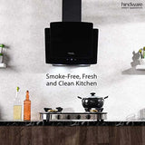 Hindware Kyra 60cm 1000 hr Low Noise Angular Designer Kitchen Chimney With Cassette Filter Touch Control Dual LED Lamps and Touch Control Black