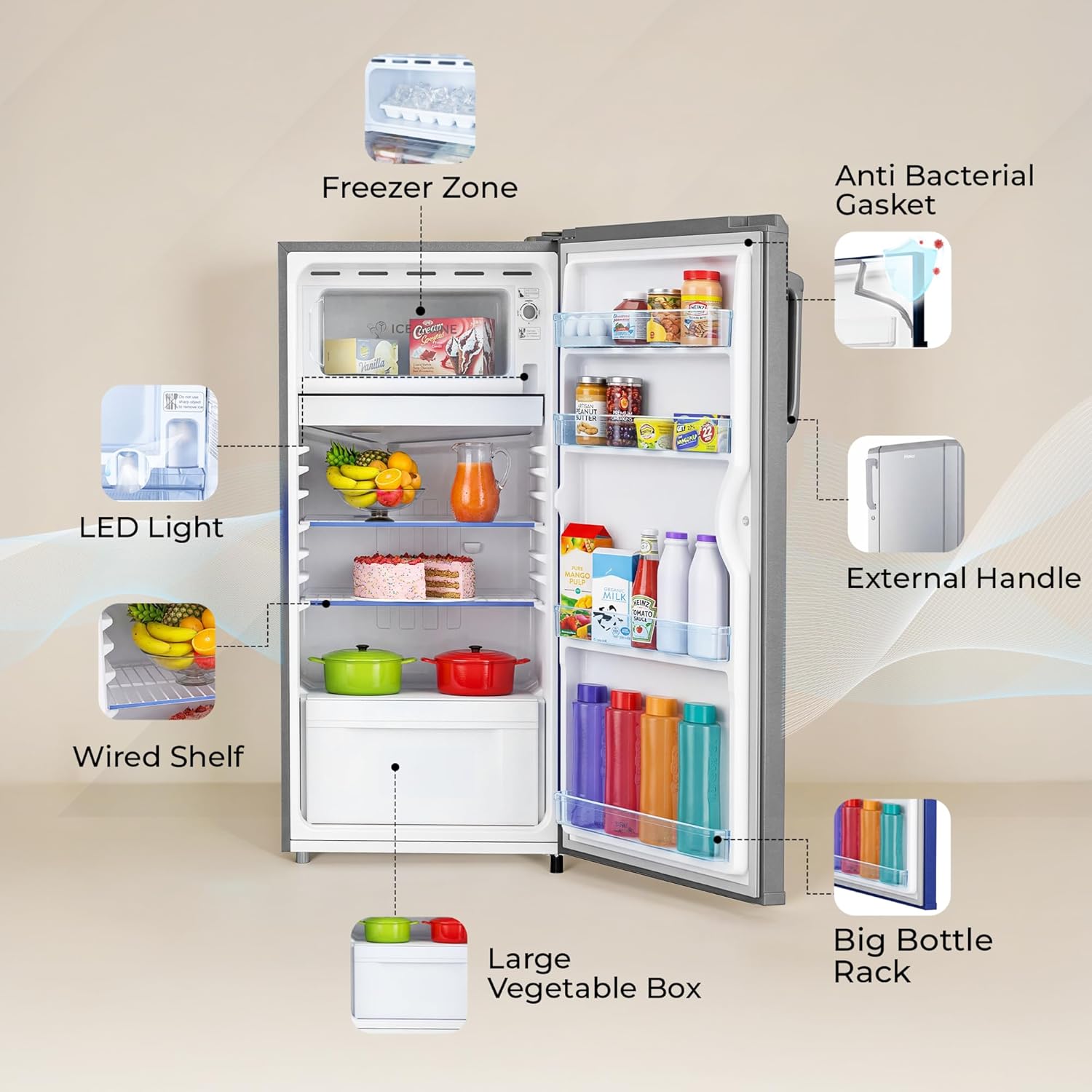 Haier 165 L 1 Star Direct Cool Single Door Refrigerator with Diamond Edge Freezing Technology, Easy Clean Back, Large Vegetable Box (HED-171MSA-P, Moon Silver, 2026 Model)