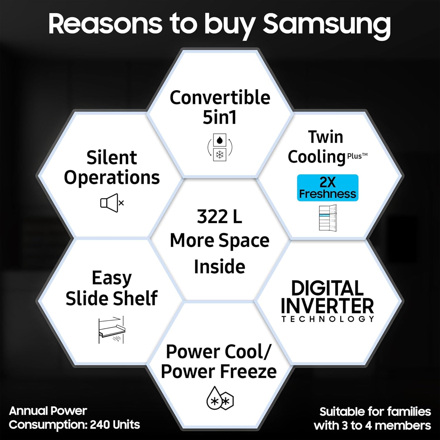 SAMSUNG 322 L Frost Free Double Door 3 Star Refrigerator with Digital Inverter, Convertible 5-in-1 and Display