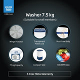 Voltas beko, A Tata Product 7.5 kg Semi-Automatic Top Load Single Tub Washing Machine (WST75UC/BLSSWH2PTD, Blue, Pulsator wash method)