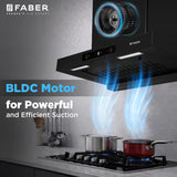 Faber Atom 60cm 1500m³/hr BLDC Autoclean Filterless T-Shape Chimney|Built In Oil Collector|Touch & Gesture Control | Hood ATOM BLDC TC FL HC SC BK IN 60