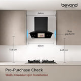 Beyond Appliances Asteria 60cm Auto Clean Kitchen Chimney | 1800 CMH Suction | Filterless | Curved Glass | Smart Screen & Speakers | Touch Control | Black Finish,ASTERIA BLDC-60 BASC-AABL60-JD-003 / BA-CR-AS-AD-BL-60-CH