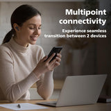 PHILIPS TAT1050WT/94 Truly Wireless Earbuds with ANC, Quad Mic ENC, Up to 50 Hr Playtime, 13mm Neodymium Drivers, Multipoint, IPX5 Water Resistance, Fast Charging, Ultra Low Latency (Deep Black)