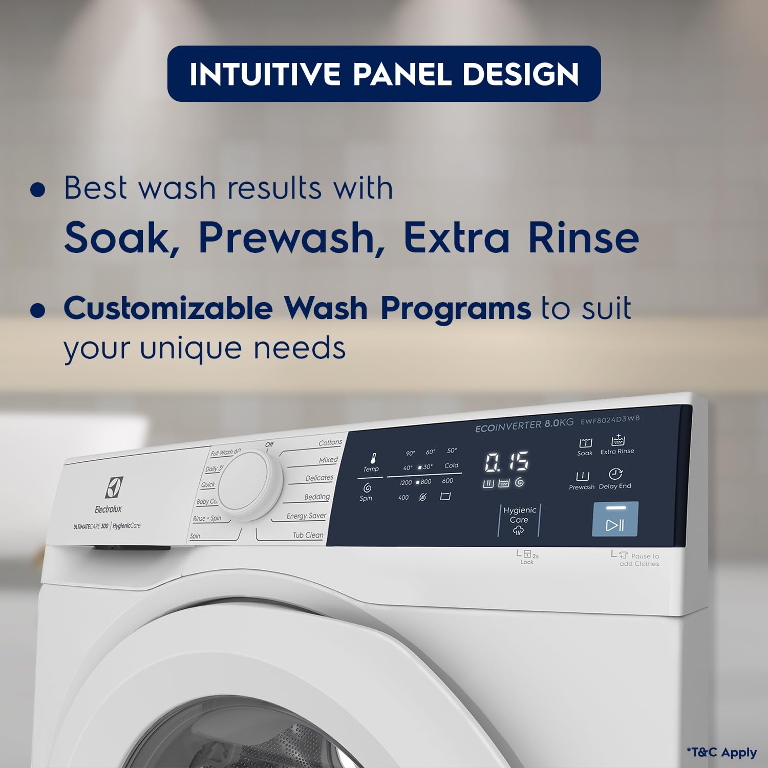 Electrolux 8kg 5 Star Front Load Washing Machine, AutoSense Technology, Full Load Vapour Wash, Hygienic Care, EcoInverter Motor, UltimateCare 300, EWF8024D3WB, White