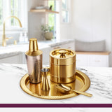 Sanjeev Kapoor Stainless Steel 5pcs Bar Tool Set-1 Bar Tray – 16 inch,1 Cocktail Shaker – 33oz/1000 ml,1 Ice Bucket – 1.5 L Double Wall,1 Ice Scoop – Hollow Handle &1 Peg Measure – 30/60 ml(Gold)