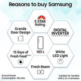 Samsung 183 L, 5 Star, Digital Inverter, Direct-Cool Single Door Refrigerator (RR20D2825HV/NL )