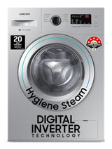 Samsung 7 KG, 5 star, Hygiene Steam with Inbuilt Heater, LED Display, Diamond Drum, Fully-Automatic Front Load Washing Machine with 20 years warranty on Digital Inverter(WW70R20GLSS/TL, DA SILVER)