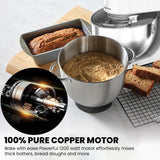 INALSA Stand Mixer 1200W|Pure Copper Motor|5.3L SS Bowl With Splash Guard|Metal Gears for Extra Durability|Accessories Included|Dishwasher Safe|Baking,Cake Mixer,Kneading-Kratos Plus (White)