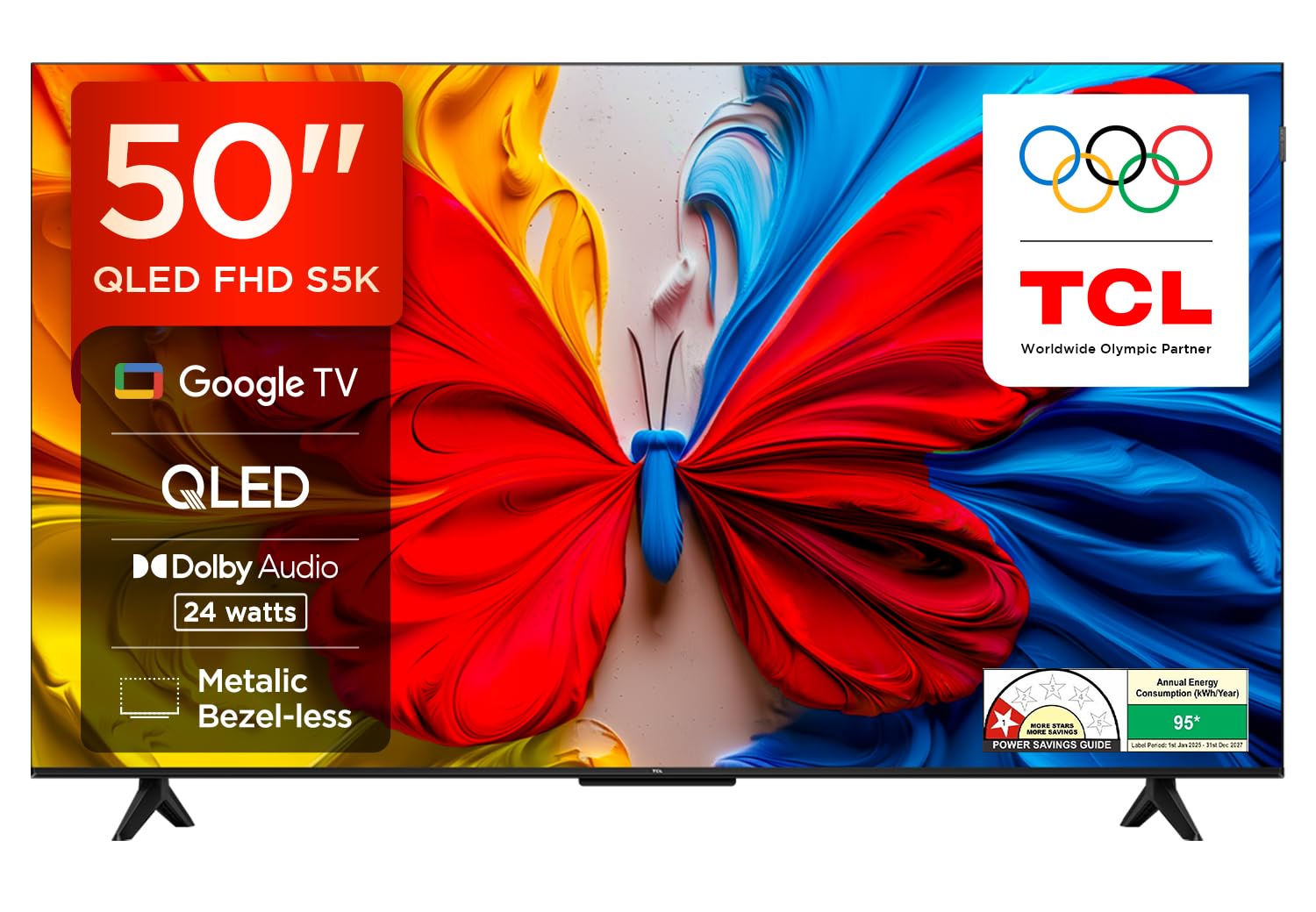 TCL 126 cm (50 inches) Metallic Bezel-Less FHD QLED TV 50S5K