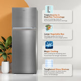 Haier 358 L 3 Star Frost Free Top Mount Double Door Refrigerator | Convertible 10-in-1 | Triple Inveter (HEF-363TS-P, Inox Steel)