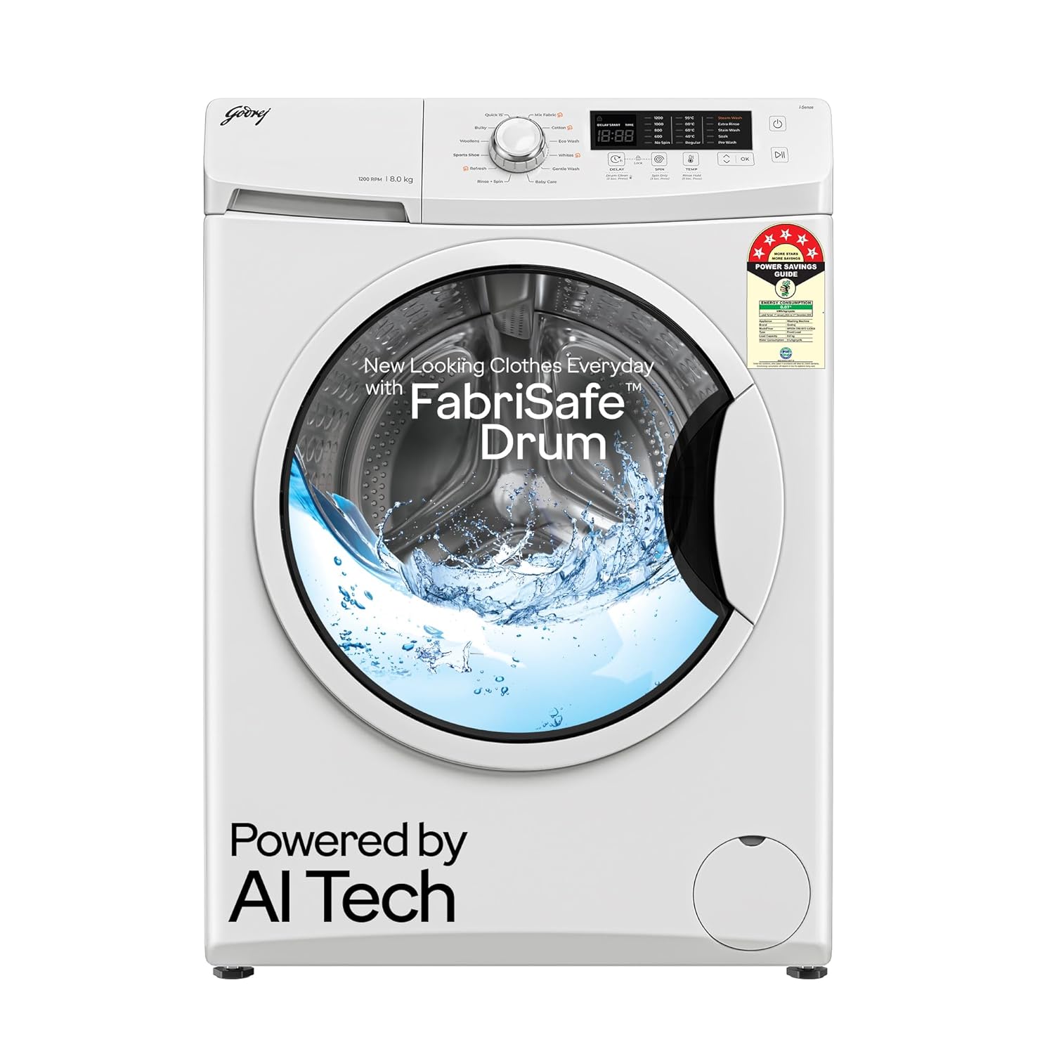 Godrej 8 Kg 5 Star I-Sense Technology Fully-Automatic Front Load Washing Machine (WFEON CRS 8012 5.0 FKEDM GLWH, Inbuilt Heater, Glacial White)