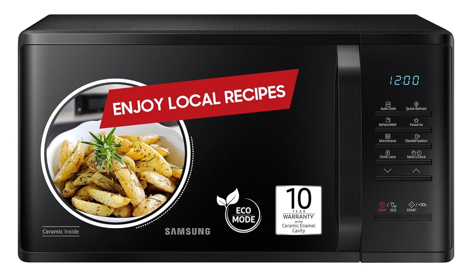 Samsung 23 L Solo Microwave Oven (MS23A3513AK/TL, Black, Auto Cook Programs, Child Safety Lock, Memory Feature, Deodorization, Ceramic Enamel Cavity)