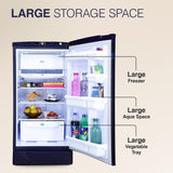 Godrej 180L 2Star Advanced Capillary Technology | Jumbo Vegetable Tray | Wired Shelves | 2.25L Bottle Space | Wide Shelf Space | Direct Cool Single Door Refrigerator (RD EDGE 205B WRF PP BL, Pep Blue)