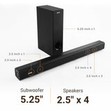 Akai SB120, 2.1 Channel Soundbar with 120 Watts Wired Subwoofer for Extra Deep Bass, Black