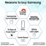 Samsung 215L 5 Star Inverter Direct-Cool Single Door Refrigerator Appliance (RR23C2H35RZ/HL,Midnight Blossom Red) Base Stand Drawer
