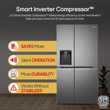 LG 630 L 3 Star Frost Free Smart Inverter Wi-Fi Double Door Side by Side Refrigerator (GL-L257CPZ3, Shiny Steel, Convertible, Door Cooling, Multi Air Flow | With Water & Ice Dispenser)